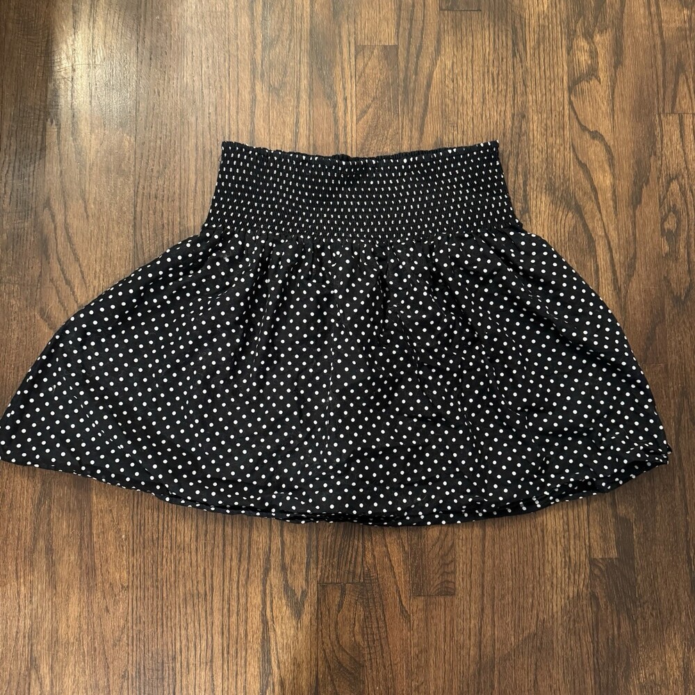 H&M Black Mini Skirt with White Polka Dot Pattern Women's Size L Summer Spring